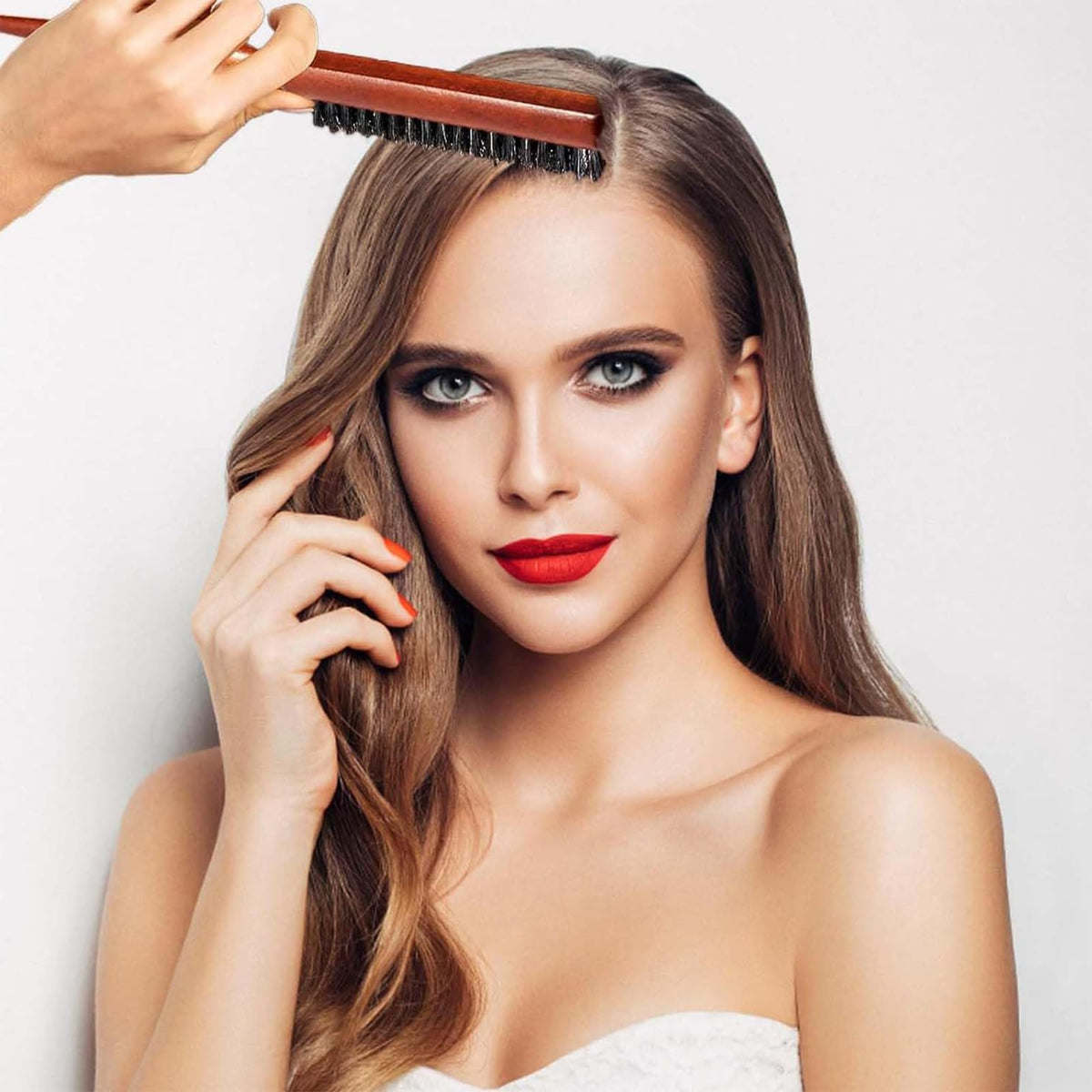 Bdeutrophic 2 Pcs Boar Bristle Hair Brush, Slick Back Hair Brush Slick Back Brush, Comb and Shear Tools Comfortable Grip Easy to Carry, Suitable for Trimming and Combing Long Thick Curly Thin Thick Hair Beard