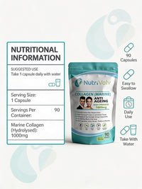 NutriVolv Collagen Marine 1000mg Supplement | Anti-Ageing Support for Skin, Joints, Bones, Muscles & Tissue Health | 90 Capsules | Boosts Skin Elasticity & Joint Mobility