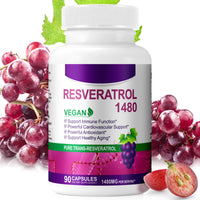 FSLHCY Resveratrol Supplement 1480mg, 90 Capsules High-Potency Trans-Resveratrol Supplement for Heart, Skin, and Anti-Aging Antioxidant