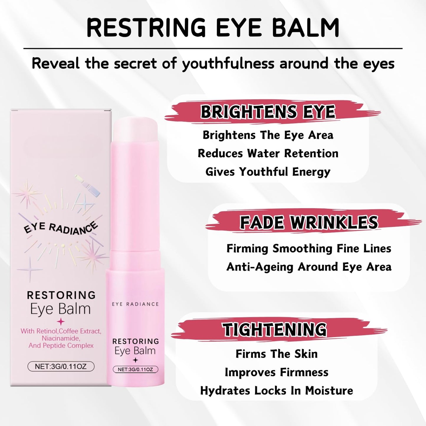 Eye Radiance Restoring Retinol Eye Cream Balm,Anti Wrinkle E-ye Cream Balm,Caffeine E-ye Creams for Dark Circles and Puffy Eyes,Korean Skincare Hydrating E-ye Creams for Dry Skin Around Eyes