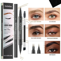 RZJZGZ Curved Eyebrow Pen, 3D Waterproof Eyebrow Pencil Contouring Pen, Brow Pencil 2-in-1 Dual-Ended with Micro-Fork-Tip and Precise Brush-Tip Create Natural Hair-Like Brows, Last All-Day, Dark Brown