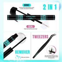 AMZGIRL LASH Manga Lash Clusters Kit 144PCS Fairy Eyelash Extension Kit with Bond and Seal, Invisible Lash,Glue Remover and Tweezer (8-16mm Kit)