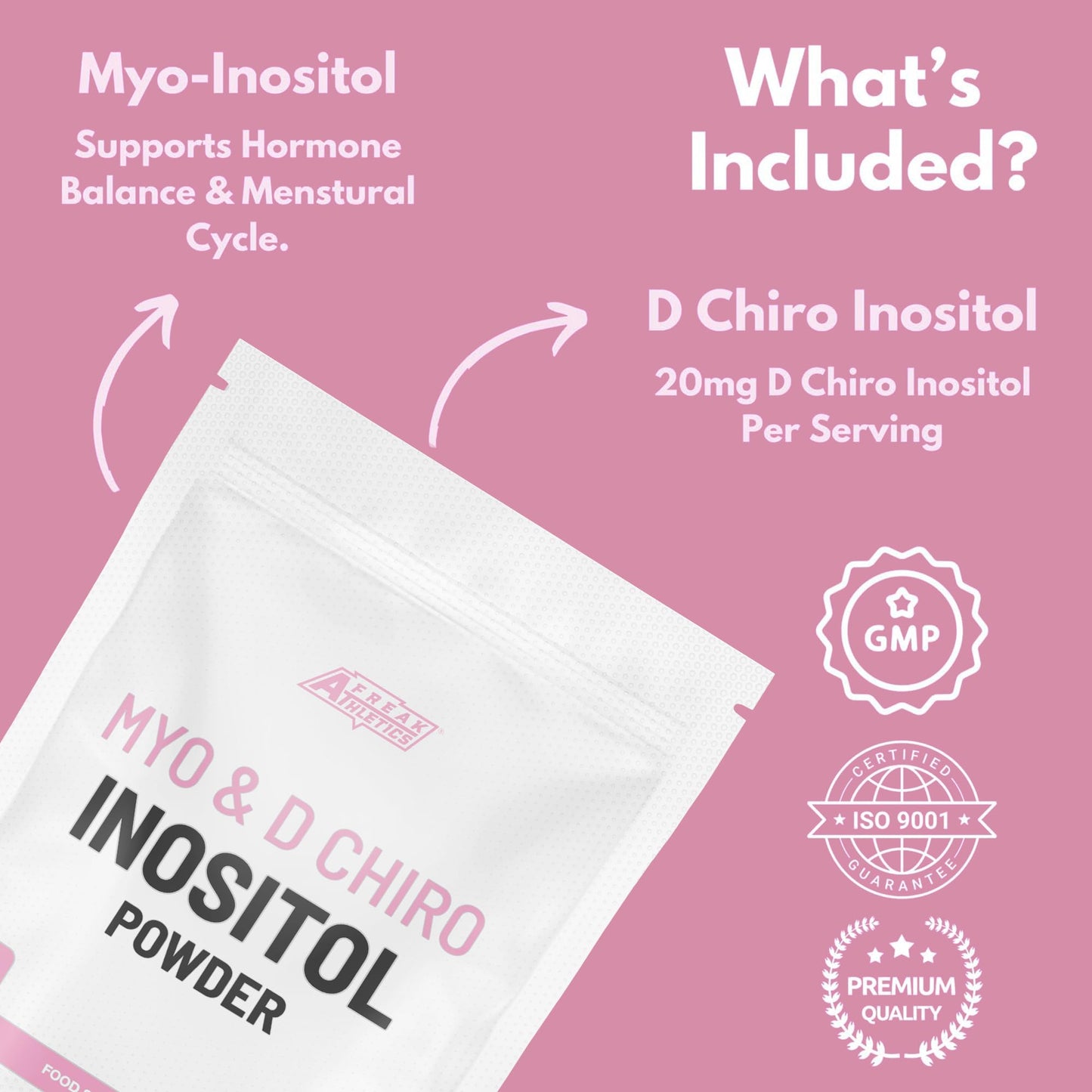 Freak Athletics Myo & D Chiro Inositol Powder 106g - Supports Women with PCOS - Promotes Hormonal Balance & Normal Ovarian Function - 2100mg Myo Inositol Powder Per Serving - 50 Servings
