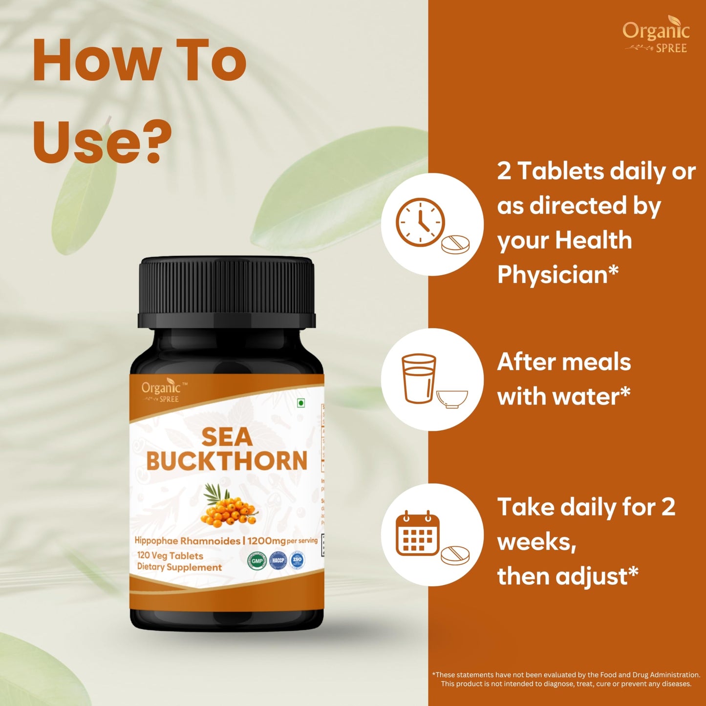 ORGANIC SPREE Sea Buckthorn 120 Tablets - Omega 7, Skin & Immune Support* - 120tab