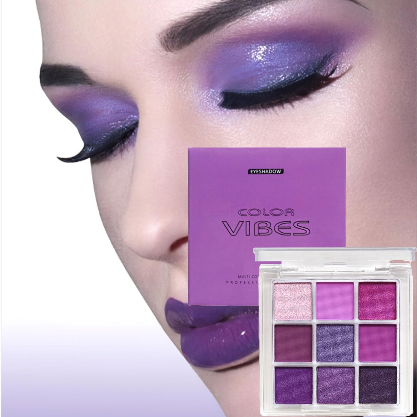 SHEBEEDO Matte Pearlescent Purple Eyeshadow Palette 9 Eyeshadow Shades, Shimmering Pale Purple Makeup Set, Waterproof, Long Lasting Intense Colour, Mixable Pressed Pigment Eyeshadows, Gift for Girls, Women