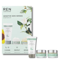 REN Clean Skincare REN Evercalm™ Sensitive Skin Heroes Starter Kit Gift Set, Gentle Cleansing Milk 50ml, Global Protection Day Cream 15ml, Overnight Recovery Balm 15ml