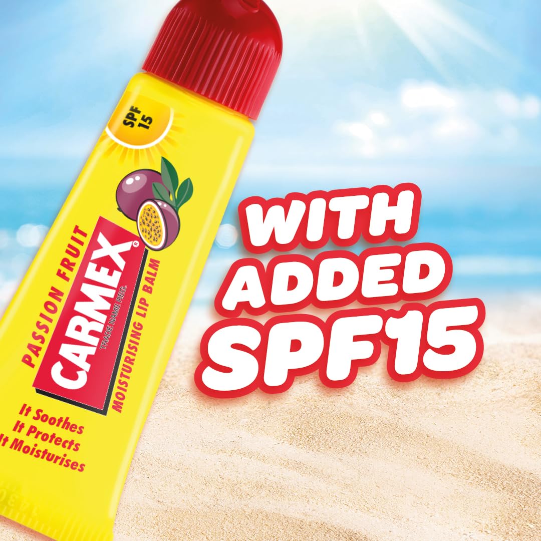 Carmex Passion Fruit Lip Balm Tube | SPF 15 For Sun Protection | Soothes And Repairs Dry, Cracked Lips | Intensely Hydrating Winter Lip Care Formula (10 g)