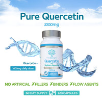 swiss bioenergetics Quercetin 1000mg 60-day supply - No Artificial fillers, binders or flow agents - High Strength Pure Quercetin capsules from Sophora Japonica - Suitable for Vegetarians and Vegans – Exclusively UK Made