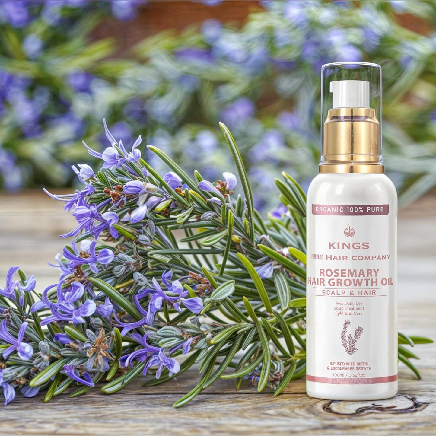 Kings The Hair Company Kings 100% Natural Rosemary Oil for Hair Growth with Biotin - Promotes Hair Growth & Prevents Hair Loss, Organic Rosemary Hair Oil to Treat Dry Damaged Hair for Men & Women | 100 ml