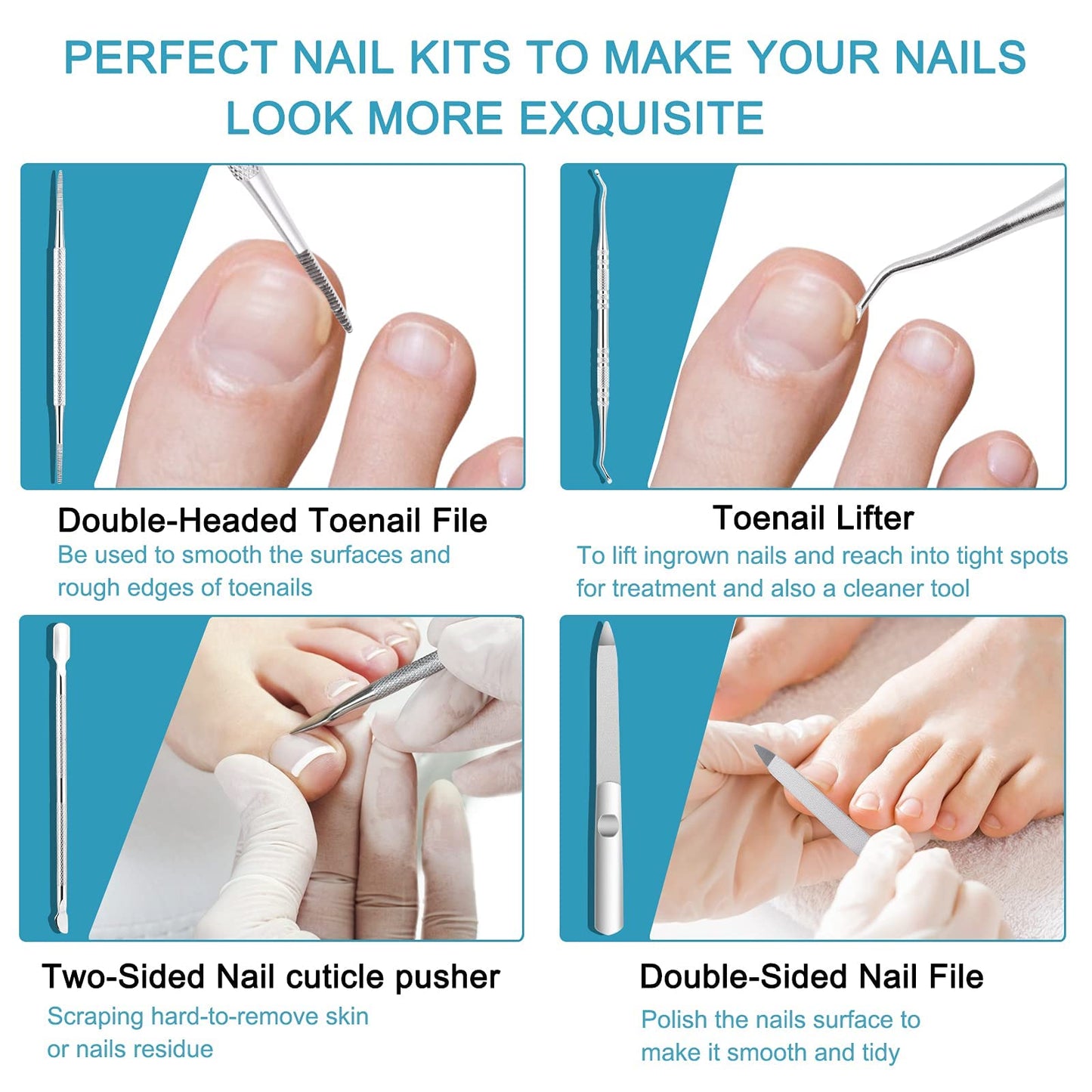 Toenail Clippers for Thick Nails & Ingrown Nails for Women Men, Azymi Heavy Duty Nail Clippers Cutters 6 In 1 Set, Sharp Curved Blades/Wide Jaw Opening/Soft ABS Handle