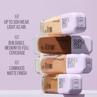Maybelline New York Super Stay up to 30H Lumi-Matte Foundation, Medium-Full Coverage, Vegan Formula*, Amino Acids, Niacinamide, Vitamin E - Shade 350
