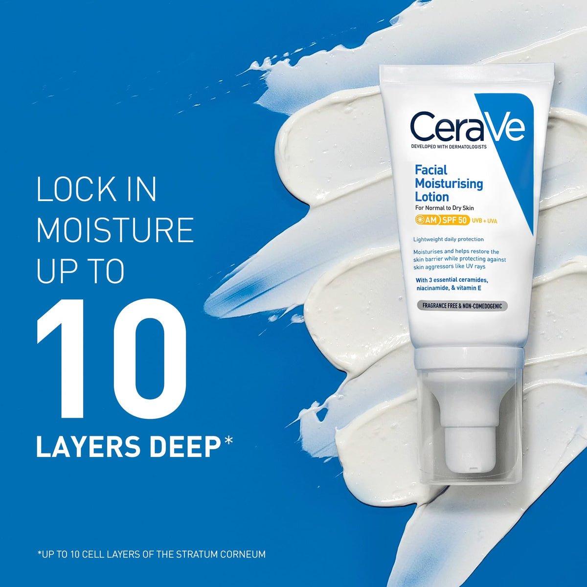 CeraVe AM SPF Face Moisturiser with SPF 50 for Normal to Dry Skin, 52ml