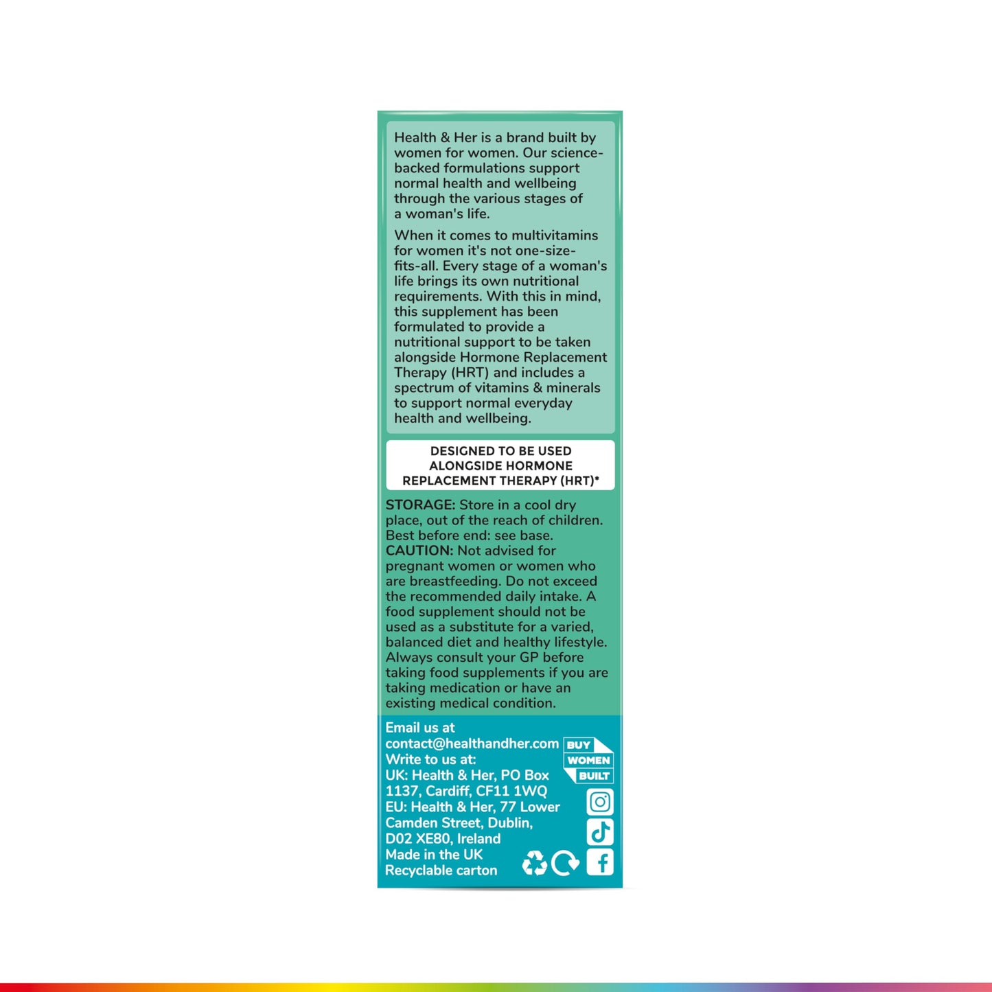 Health and Her Health & Her Multivitamin for Women Taking HRT, Gluten Free, 30 Day Supply