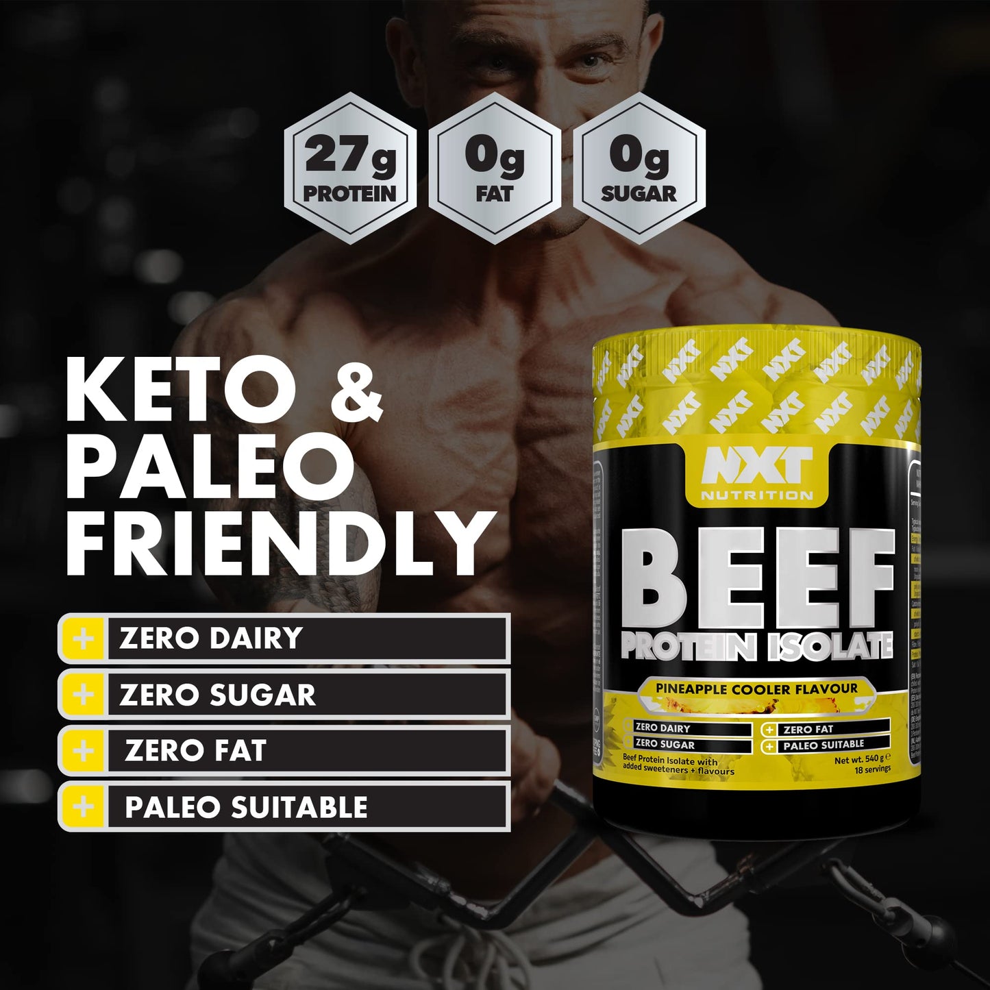 NXT Nutrition NXT Beef Protein Isolate 540g - High Protein Powder in Natural Amino Acids - Paleo, Keto Friendly - Dairy and Gluten Free | 540g (Pineapple)