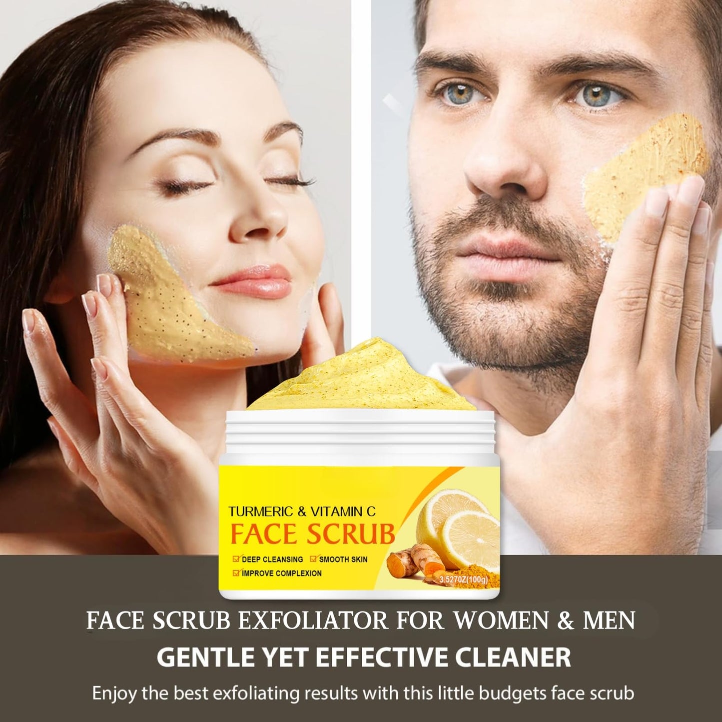 Shefave Turmeric & Vitamin C Face Scrub Exfoliator,Natural Facial Exfoliating Body Scrub,Facial Peeling Cream Brightening Srub for Women&Men-Improve Dark Spots Blackheads Acne,Even Skin Tone Skin Care, 100g