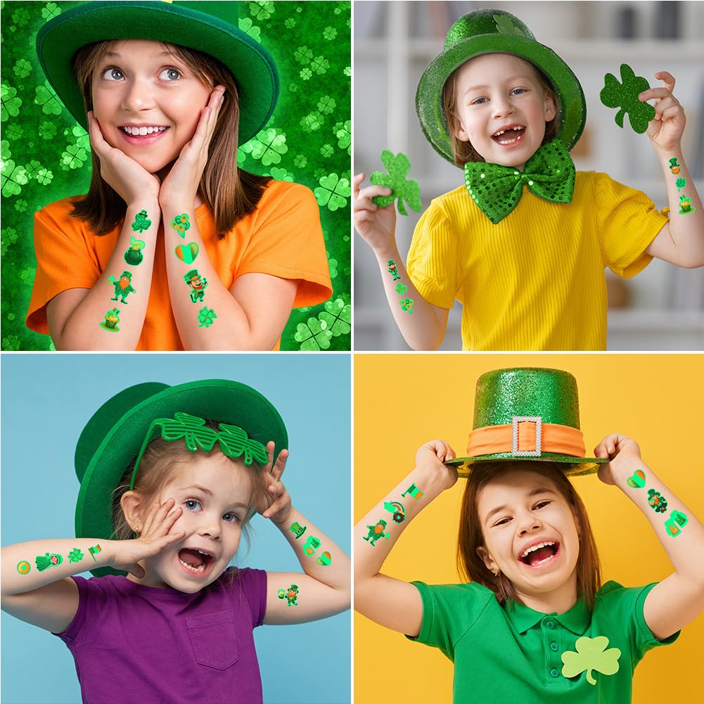 Boerni St.Patrick'S Day Temporary Tattoos,10 Sheets Luminous Shamrock Temporary Tattoo Glow in The Dark Stickers for Kids & Adults Irish St Patricks Day Decorations Accessories
