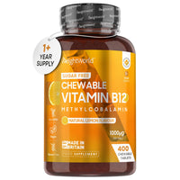 Vitamin B12 High Strength 1000mcg - 1+ Year Supply - 400 Chewable & Vegan Vitamin B12 Tablets - Sugar-Free Methylcobalamin - Vit B12 Supplement for Tiredness & Fatigue - Lemon Flavour - Made in The UK