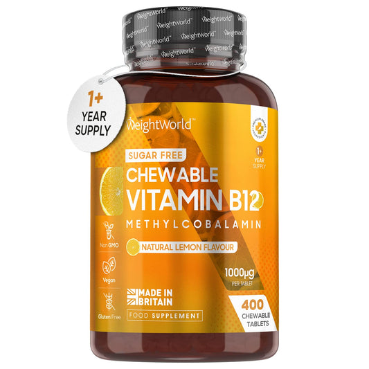 Vitamin B12 High Strength 1000mcg - 1+ Year Supply - 400 Chewable & Vegan Vitamin B12 Tablets - Sugar-Free Methylcobalamin - Vit B12 Supplement for Tiredness & Fatigue - Lemon Flavour - Made in The UK