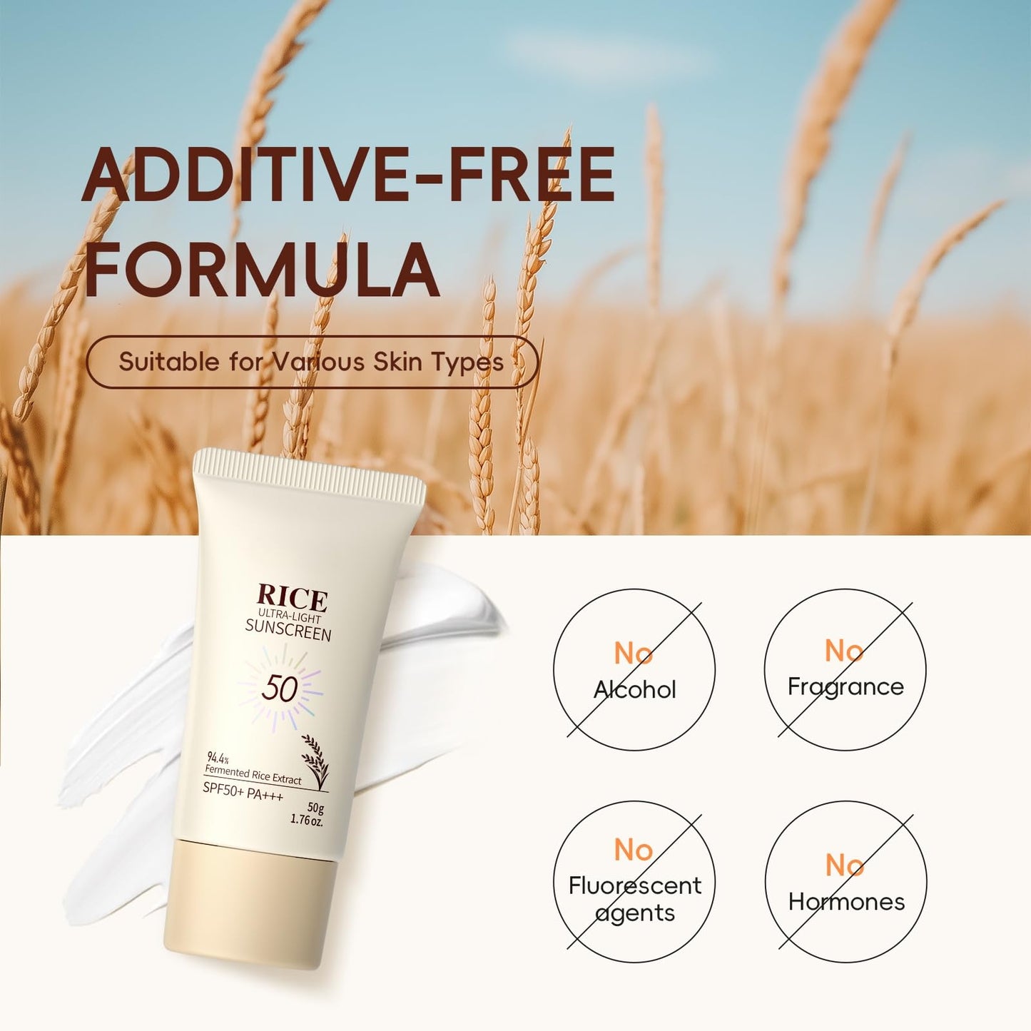 Shefave Rice Sunscreen With Probiotics,SPF 50 Face Moisturiser, Korean Rice Ultra-Light Sunscreen For Face&Body,SPF Face Cream With UVA&UVB Protection For Protects&Brightens Skin,Dry Sensitive Skin,Non-Greasy