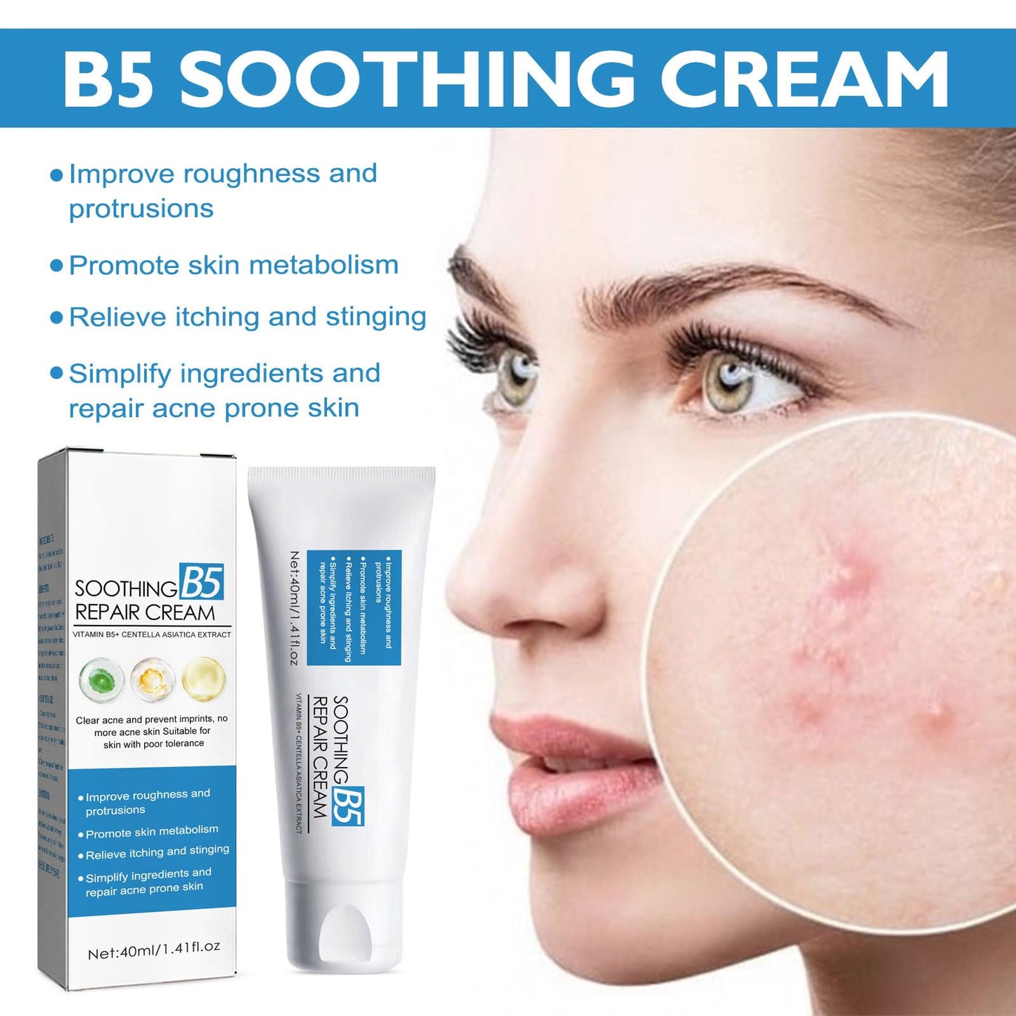 B5 Cream Anti-Ageing, Repairs and Moisturises the Skin, Against Fine Lines and Wrinkles, Cream Face to Reduce Wrinkle Depth and Regeneration for All Skin Types, 40 ml