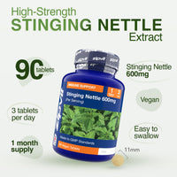 Zipvit Stinging Nettle 600mg, 200mg Per Tablet, 90 High Strength Vegan Tablets, Potent Antioxidant