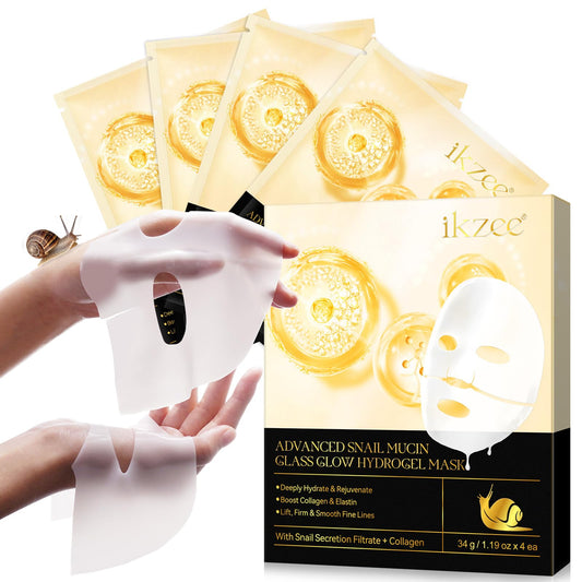 Advanced Snail Mucin Glass Glow Hydrogel Face Masks, Overnight Collagen Face Mask - Deep Hydration, Firm and Smooth Skin Care (4 PC)