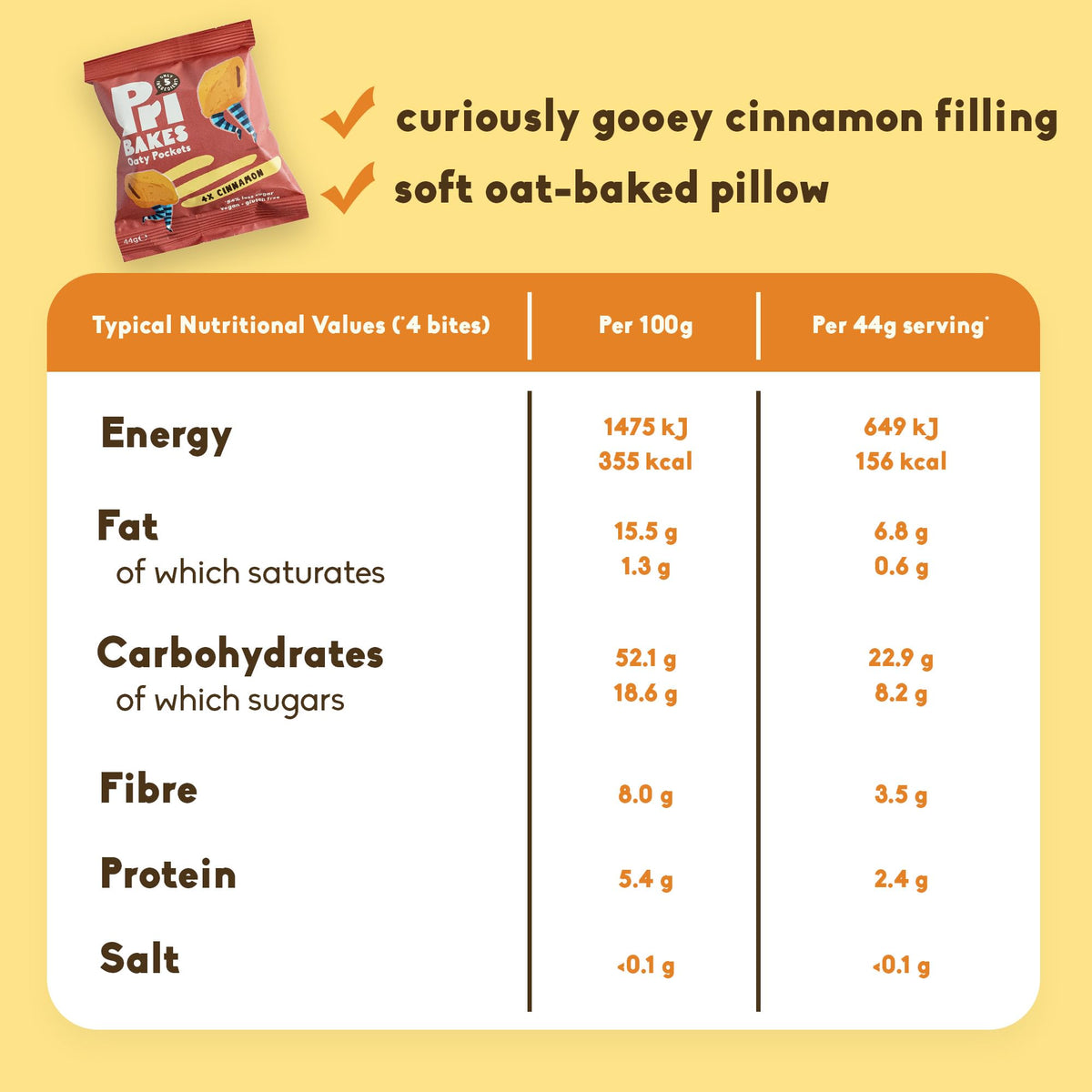 PRI'S Gluten Free Snacks - Tasty & On-the-Go Oat-Based, Low Calorie, Delicious Snacks for Adults - High Fibre, No Sugar, Low Fat Vegan Food w/Natural Ingredients - 12 pcs Cinnamon Oaty Pockets by Pri Bakes