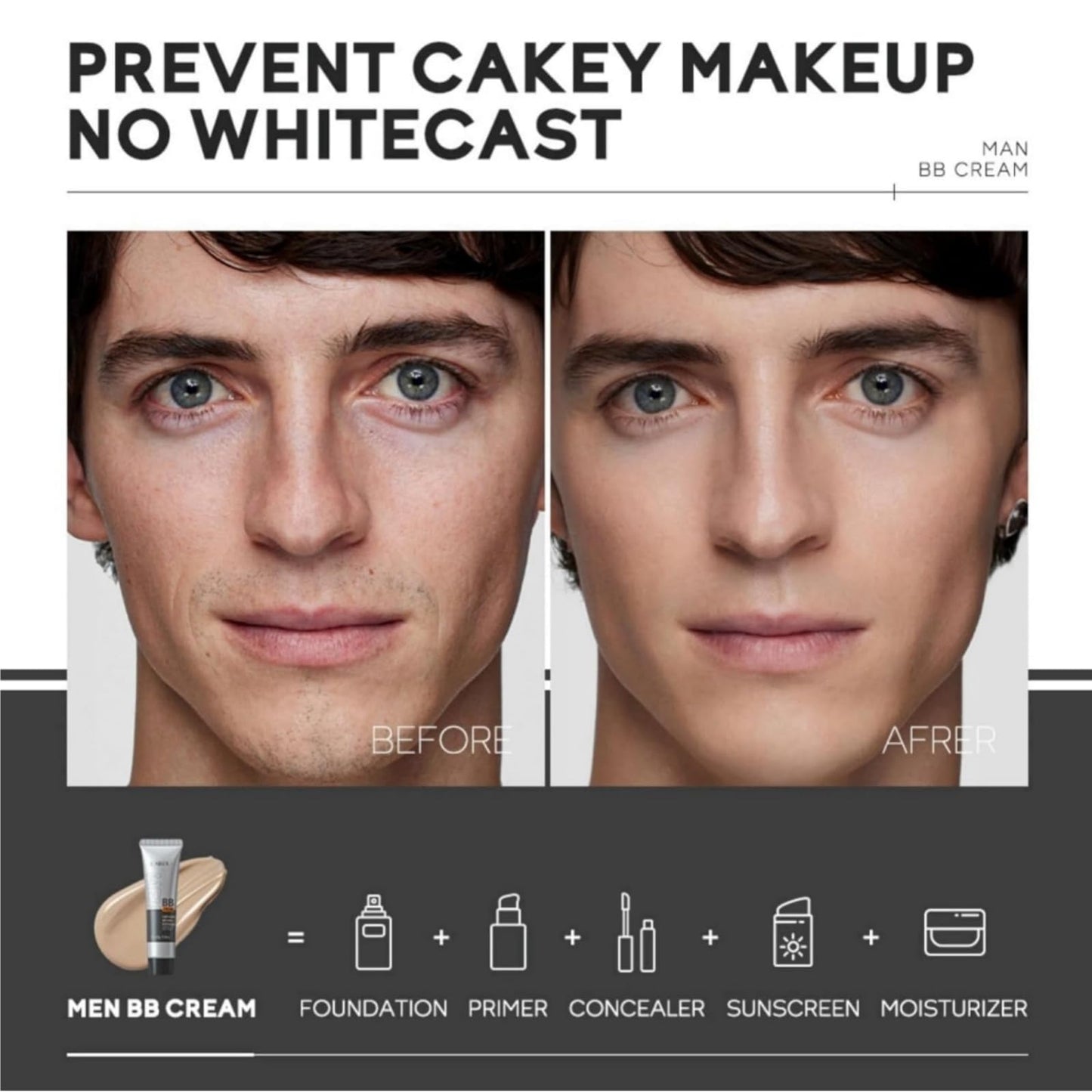 Men's BB Cream Foundation,Concealer For Men,Mens Tinted Moisturiser Face,Mens Concealer,Face Cream To Balance Skin Tone & Daily Use,Colour Corrector & Moisturizer,Strong Coverage,Easy Application