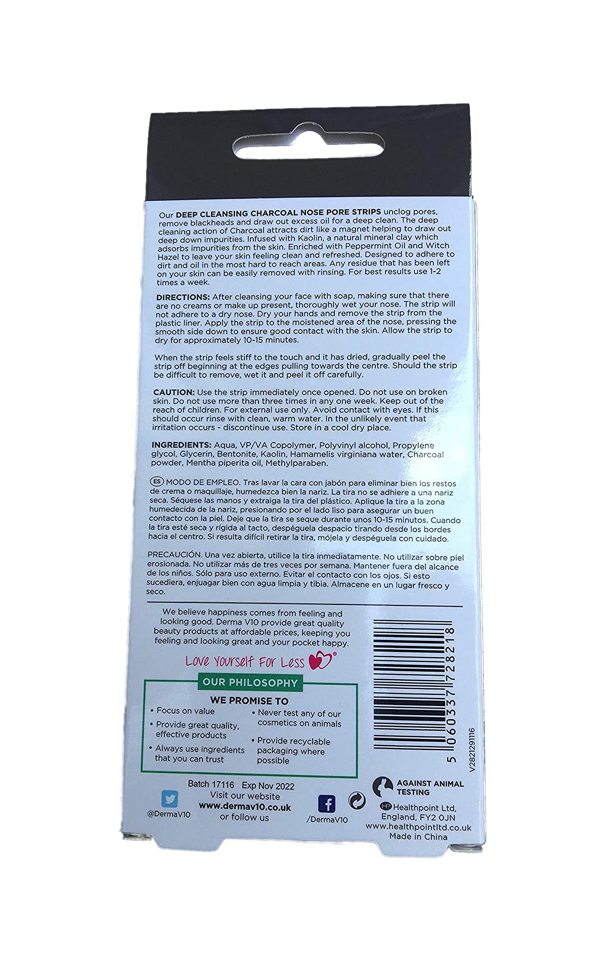 Derma V10 Deep Cleansing Charcoal Nose Pore 6 Strips