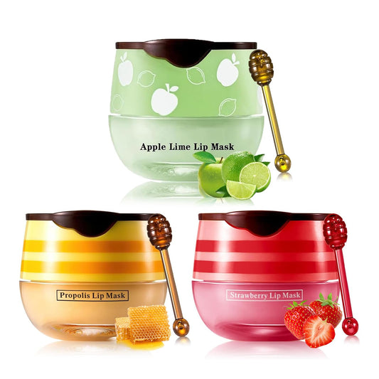 Leogony 3PCS Honey Pot Lip Balm Set, Moisturizing Strawberry Lip Balm, Repair Honey Bee Lips Balm Uk