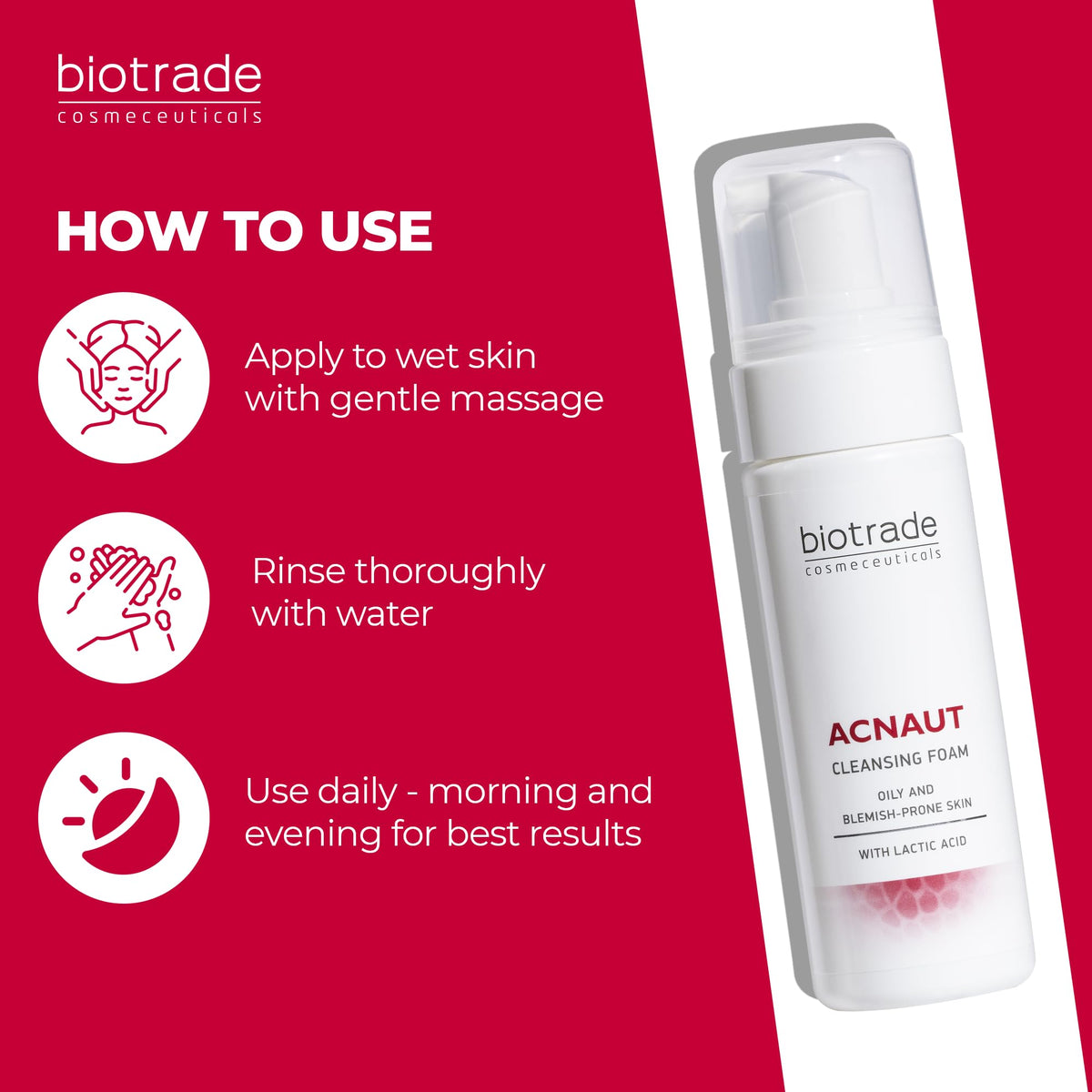 BIOTRADE Biotrade Acnaut Acne Cleansing Foam with Lactic Acid – Gentle Foaming Cleanser Face Wash for Oily & Blemish Prone Skin – Unclogs Pores & Reduces Breakouts – 150mL