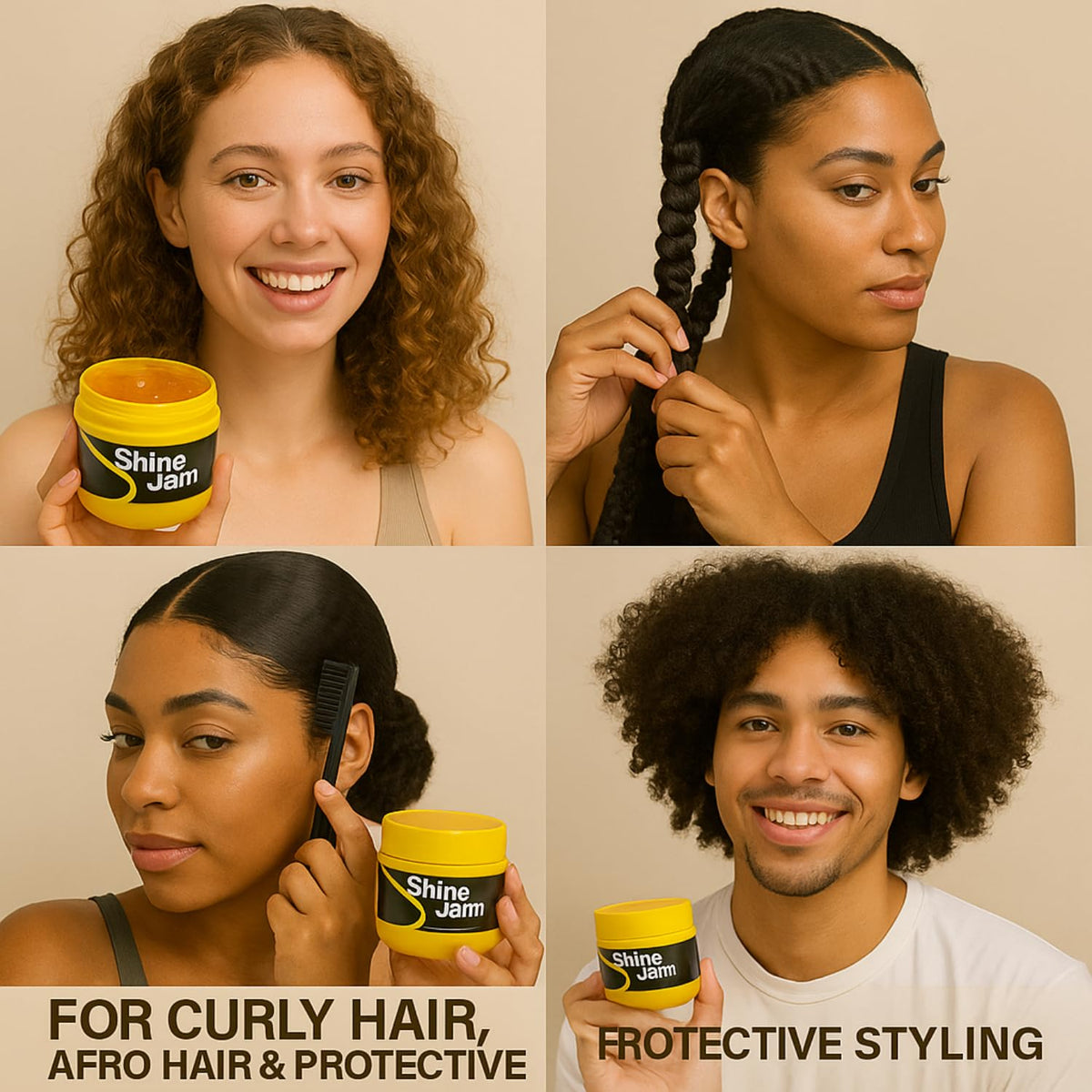 GOMARKET® Ampro Shine N Jam Braiding Gel Extra Hold 113.5g + 3pcs Slick Back Hair Brush Set | Styling Gel for Curly Hair, Edge Control Gel, Hair for Braiding, Curl Jelly, Afro Hair Products