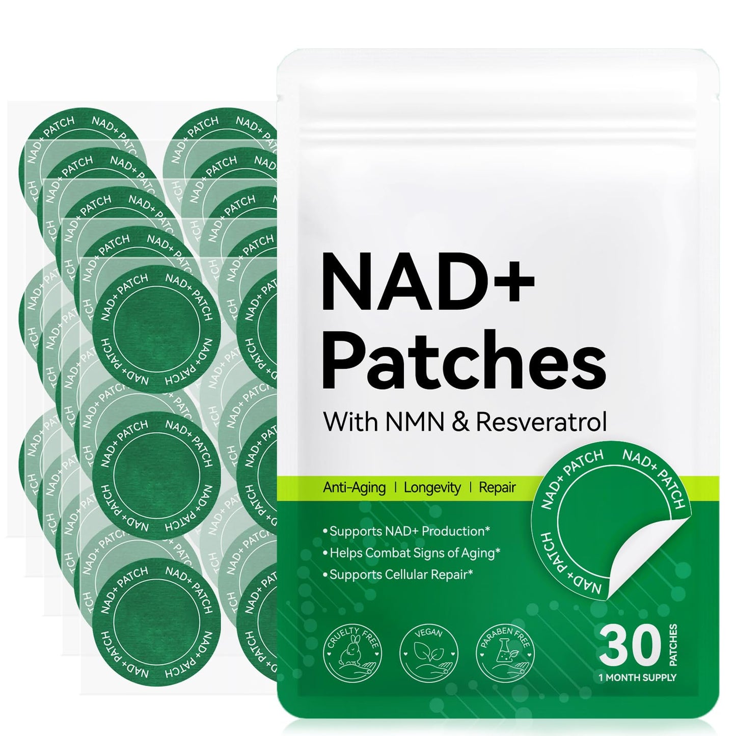XAYGHE NAD+ Patches - Cell Regeneration Support - Botanical Plant-Based Formula with Resveratrol & Lion's Mane - 30 Vegan Patches