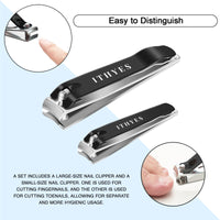 Ithyes Nail Clippers Nail Cutter Set Toenail Fingernail Clippers Kit for Thick Nails Stainless Steel Sharp Sturdy Trimmer for Men & Women, Set of 2 Black-siliver