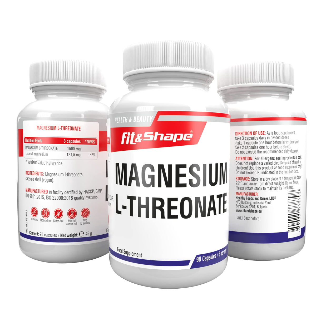 Tulip BioPharma Magnesium L-Threonate 1500mg Per Serving 90 Vegan Capsules, Manufactured in Facility Certified by HACCP, GMP, ISO