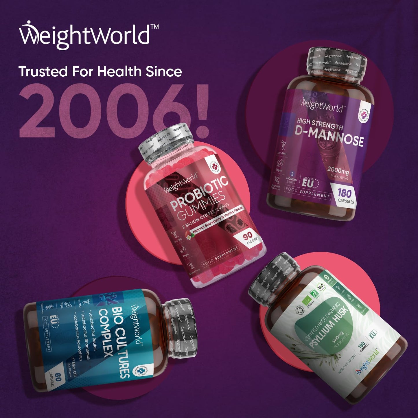 WeightWorld High Strength Pure D Mannose Capsules 2000mg - 180 Naturally Sourced D Mannose Capsules (Not D Mannose Tablets or D Mannose Powder) - Additives-Free & Vegan - 2 Months Supply - 666mg per Capsule