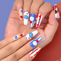 Sethexy Halloween Hand-painted Long Coffin Fake Nail 3D Clown Handmade False Nails Glossy Acrylic Press on Nails Salon Durable Quality Nails for Women and Girls(I)