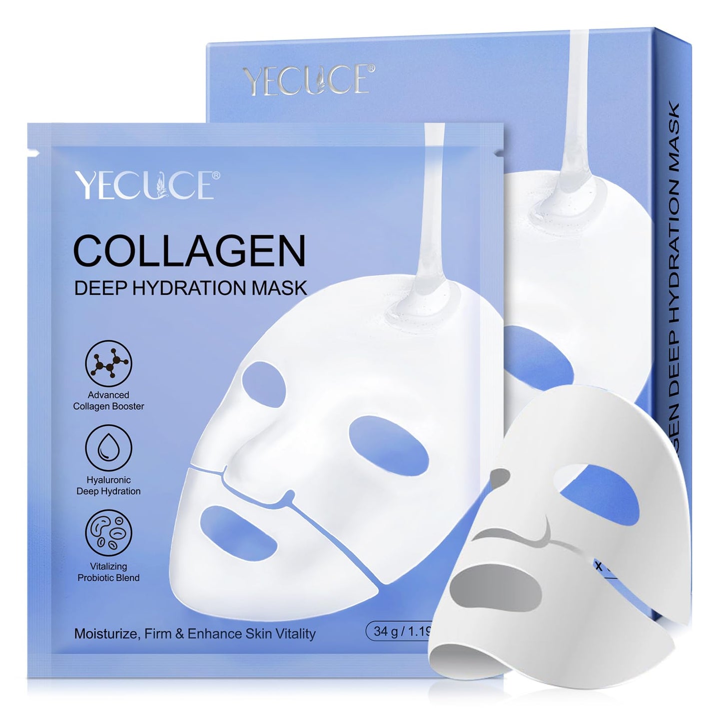 Tamiodfo Bio Collagen Face Mask, Intense Hydration, Soothing & Hydrating Overnight Hydrogel Mask, Reduce Fine Lines & Wrinkles, Pore Minimizing, Elasticity Improvement, Anti Aging and Rejuvinating Sheets 6pcs