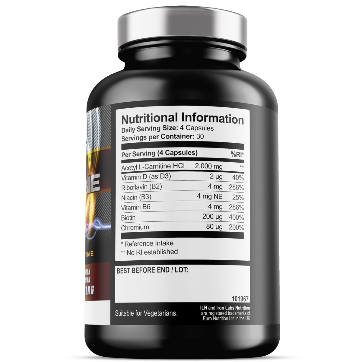 Iron Labs Nutrition Acetyl L Carnitine Capsules - Double Pack - 2000mg Acetyl L-Carnitine x 60 Servings - Carnitine Plus 6 Added Nutrients (240 Vegetarian Capsules)