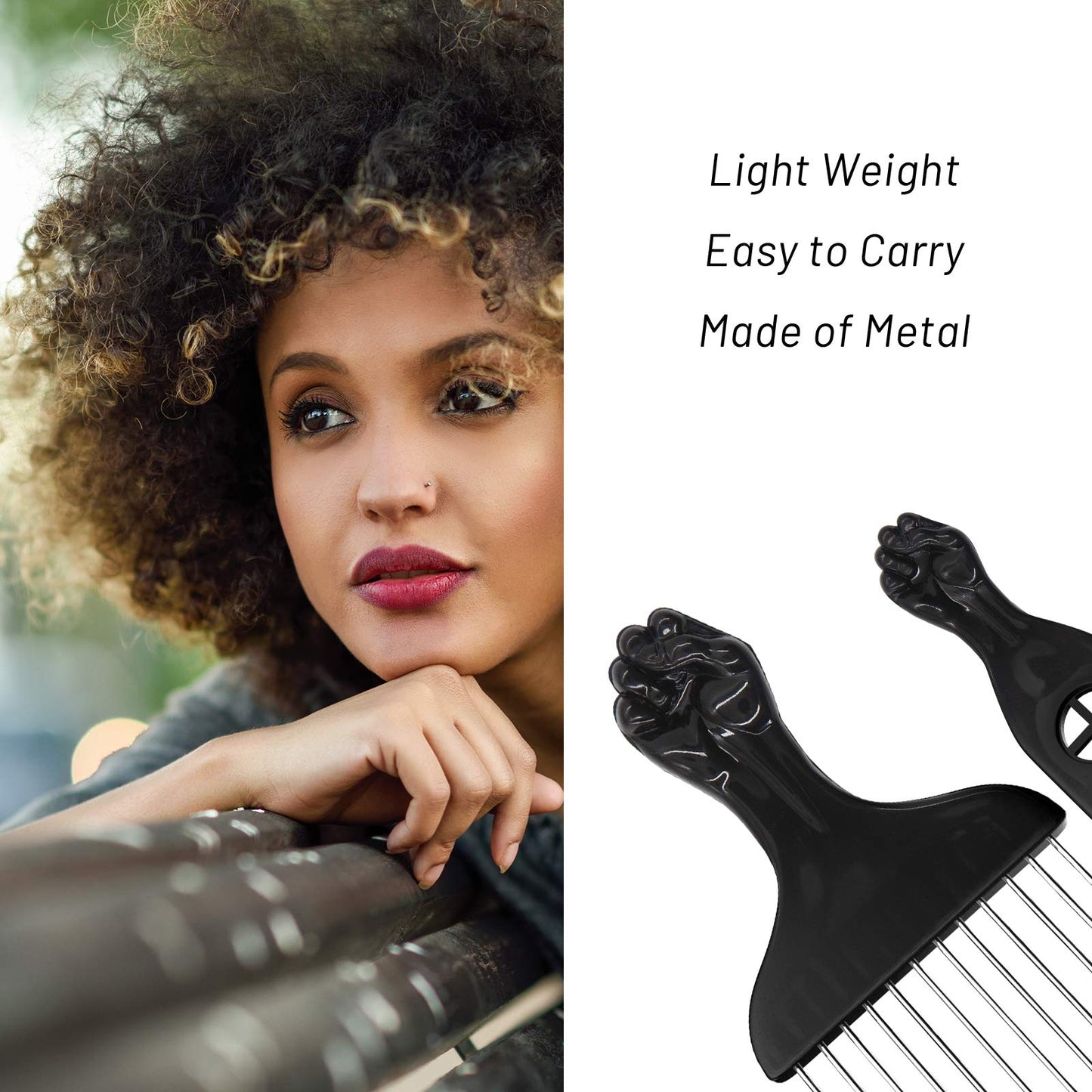 5 Pack Afro Pick Afro Comb Metal Picks for Hair, Afro Pick Combs for African American Hair Styling Tool Hair Comb for Hair Styling Hair Picks for Curly Hair Fist Pick for Hair