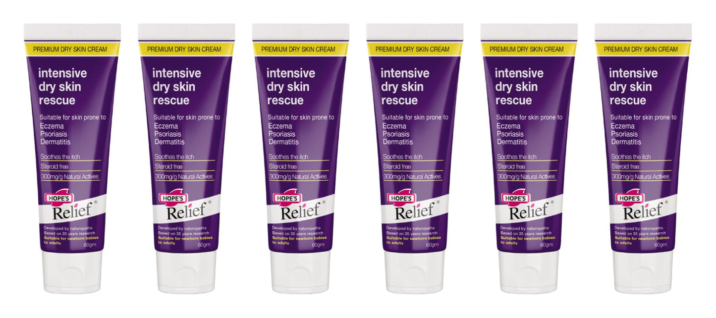Hopes Relief Hope's Relief Natural Intensive Dry Skin Cream VALUE 6 PACK BUNDLE for Face,Hands,Body Moisturiser, Eczema, Psoriasis and Dermatitis Treatment ideal for dry itchy skin and irritated skin 60g