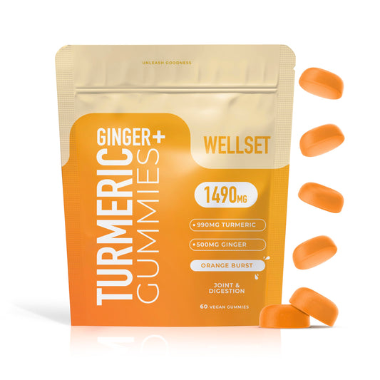 WELLSET Turmeric & Ginger Gummies 1490mg - 60 Gummies | Supports Healthy Joints & Digestion | 1 Month Supply | for Men and Women
