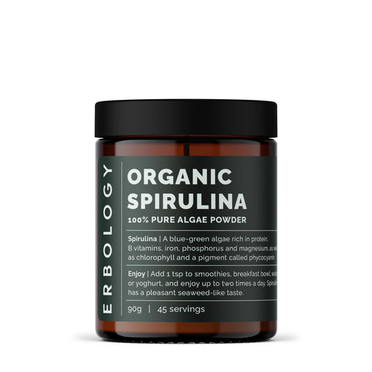 Erbology Organic Spirulina Powder 90g - 45 Servings - Sustainably Sourced in Portugal - Energy and Immunity Support - Rich in Chlorophyll, B Vitamins, Iron and Phosphorus - Vegan - GMO-Free