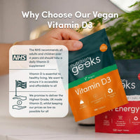 Nutrition Geeks Vegan Vitamin D 1000iu Tablets - 180 Easy-Swallow Plant-Based Algae Vitamin D Tablets, 6 Month Supply - VIT D3 High Strength Immune Support - Highest Grade Certified UK Made Vegan Vitamin D3 1000iu