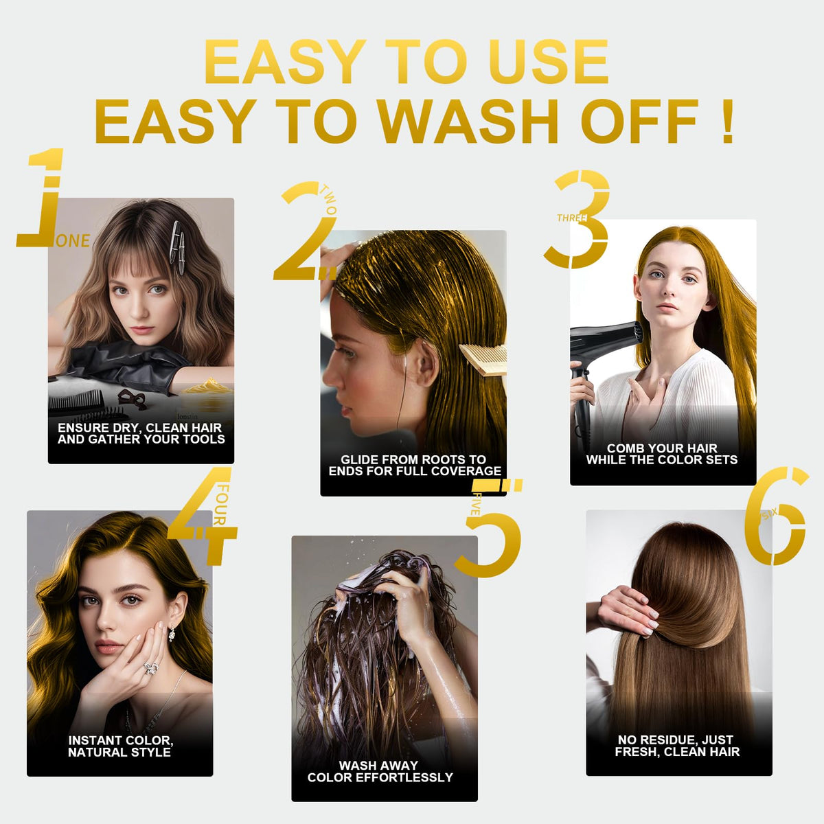 lonstin Gold Temporary Hair Styling Putty - Washable Hair Colour Wax for Men & Women - Non-Sticky Hair Clay for Natural Look - 24-Hour Hold, Easy to Wash Out (100g)