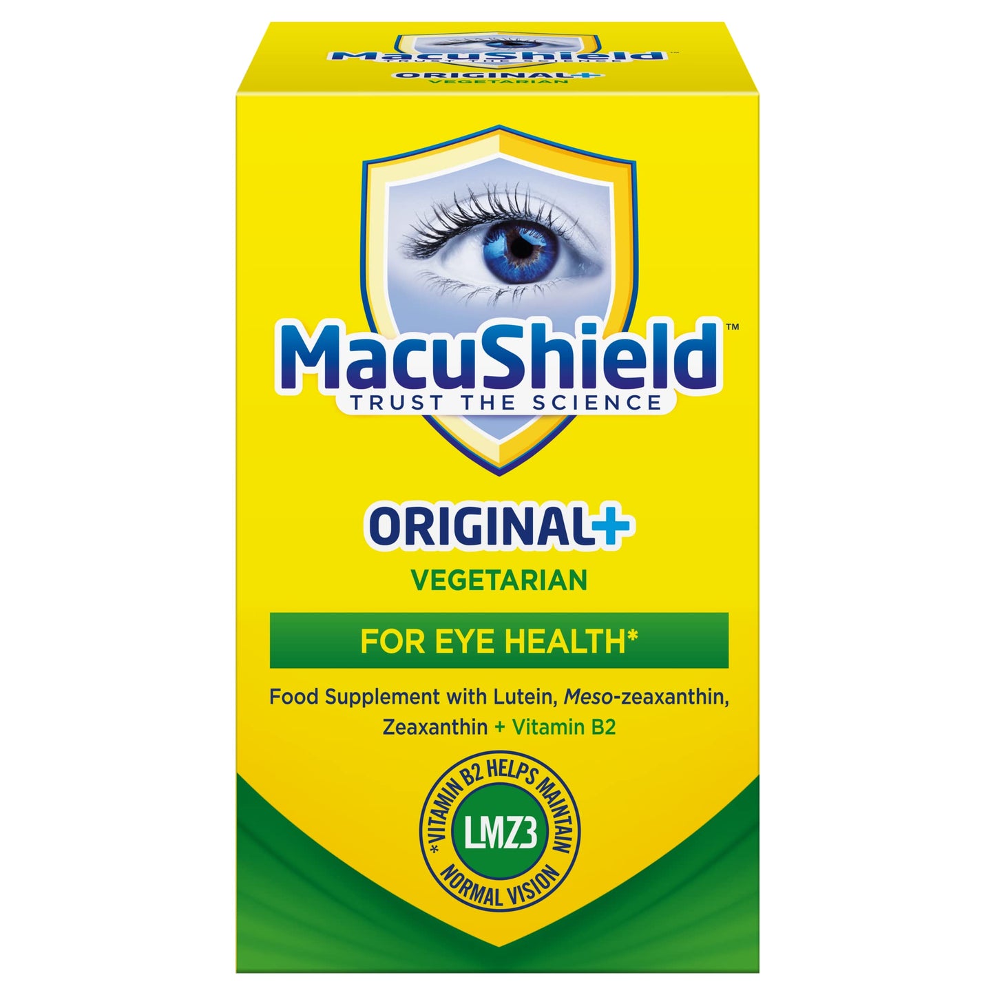 Macushield MacuShield Original+ Vegetarian – 90 Day Pack, Eye Health Supplement with Lutein, Zeaxanthin and Meso-zeaxanthin + Vitamin B2 which Helps Support Normal Vision