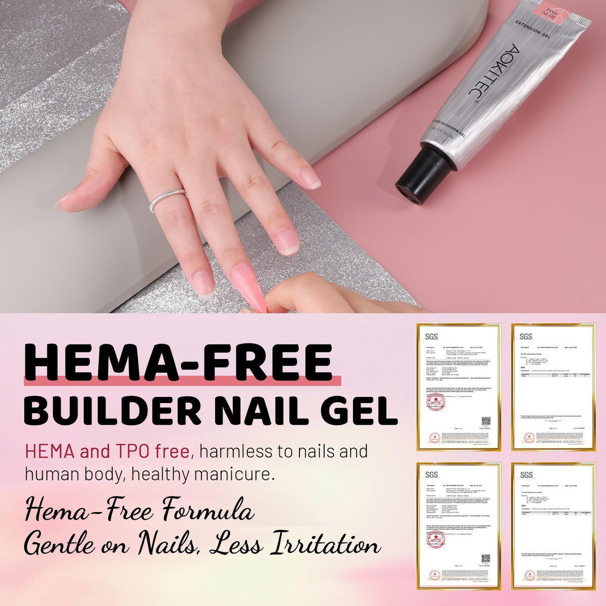 Aokitec HEMA Free Nude Pink Poly Nail Gel - 60g Poly Gel for Natural-Looking Nail Extension & Strengthen 3D Molding French Manicure Builder Overlays Gel Nail Art Home DIY Salon Use