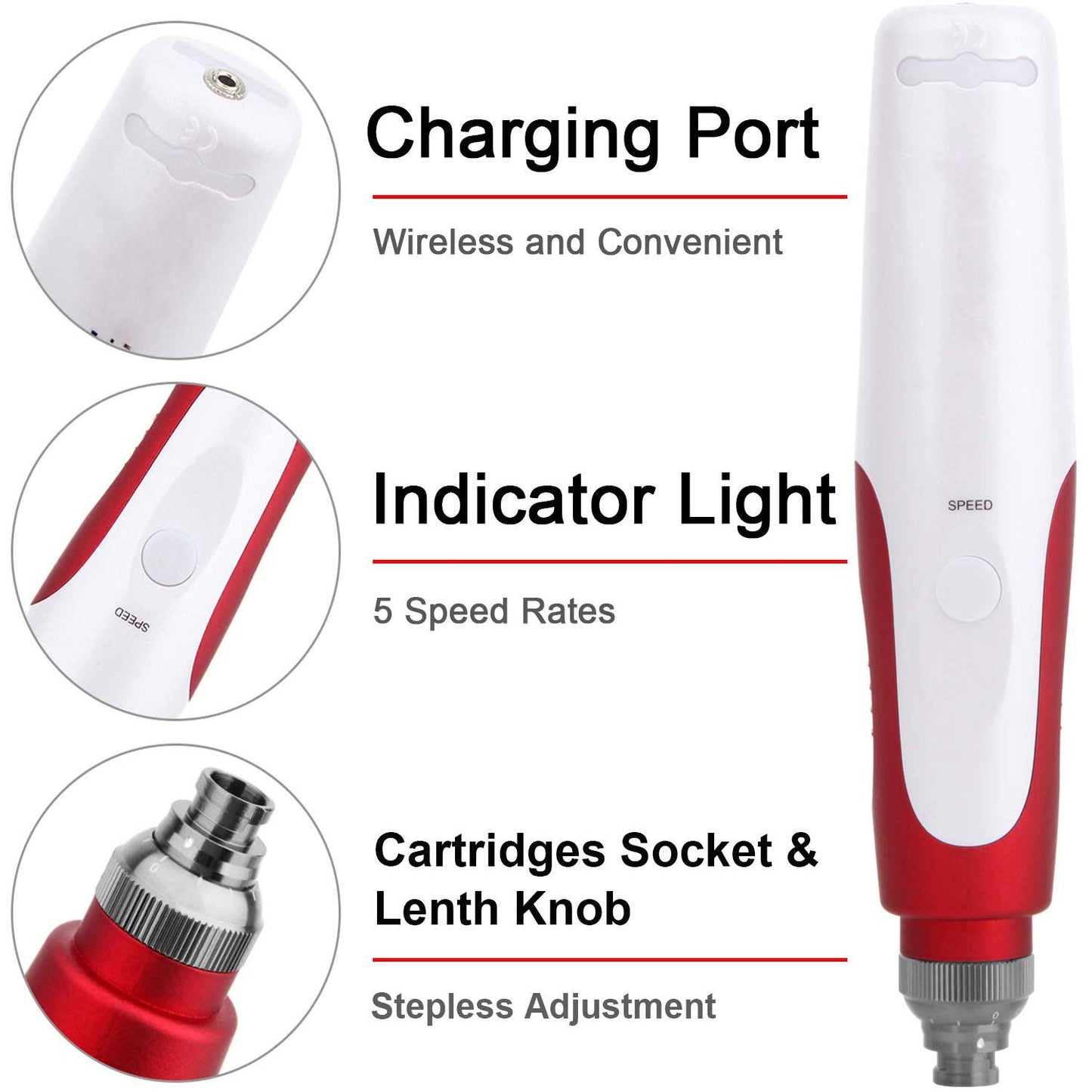 Poysuper Professional Derma Pen Microneedling Pen with 12 PCS Cartridges 0.25mm For Hair Skin Care Micro Needle Machine (N2)