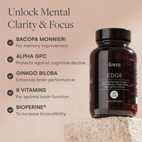 Form Edge - Natural Nootropic for Focus | Cognitive Supplement with Alpha GPC, Bacopa Monnieri, Ginkgo Biloba & B Vitamins | Supports Memory, Calmness & Mental Performance