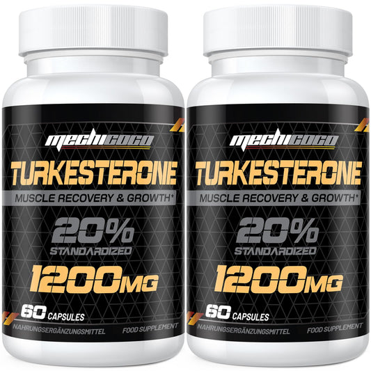 Mechicoco Turkesterone Supplement 1200mg Ajuga Turkestanica Extract (2 Packages)- High Strength, Standardized to 20% Turkesterone, Muscle Growth & Strength - Vegan, Free from Soy, Additives